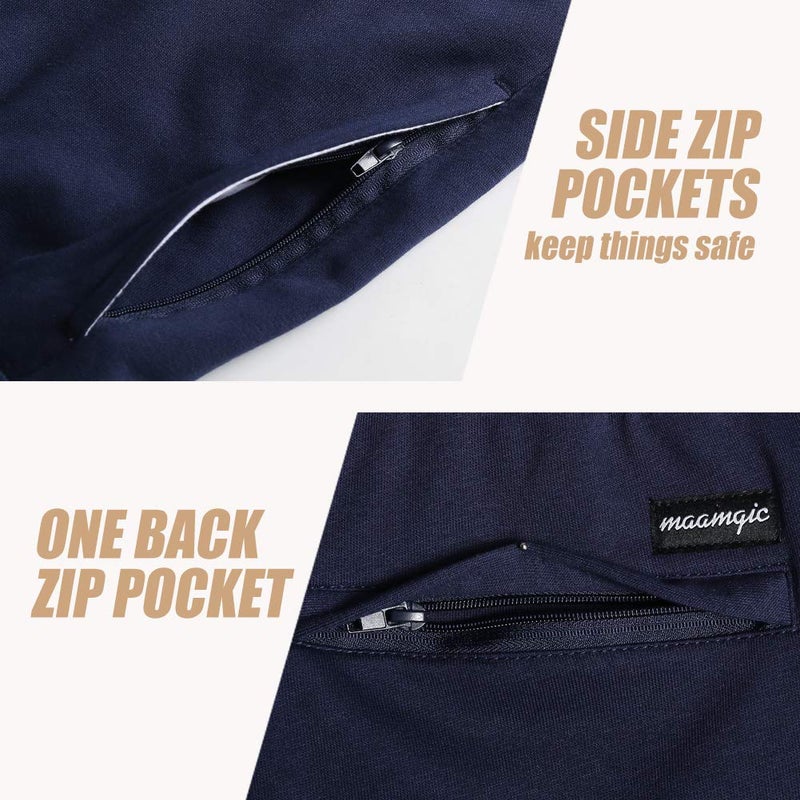 maamgic Mens Athletic Gym Shorts 5.5" Elastic Waist Casual Pajama Pocket Jogger Men Workout Short Pants Navy Large - Image 3